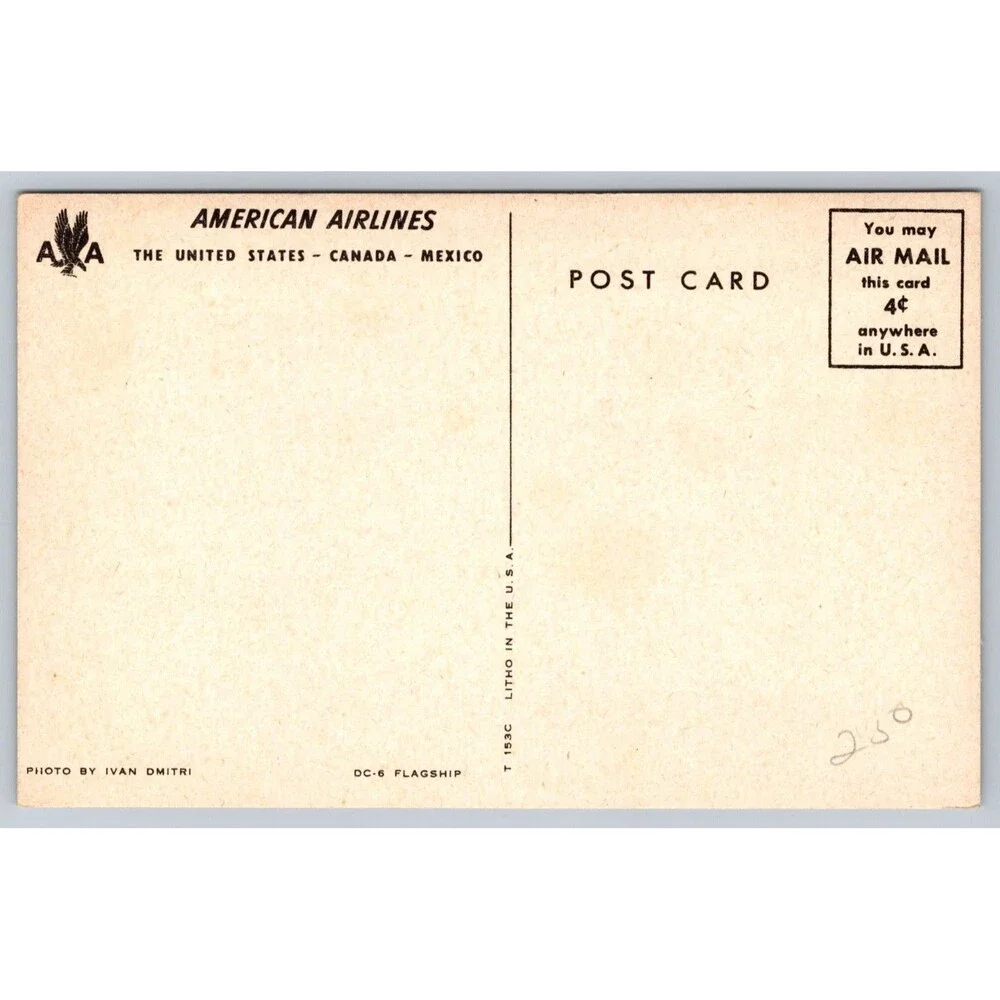 Vintage American Airlines DC-6 Flagship Postcard Photo by Ivan Dmitri Unused